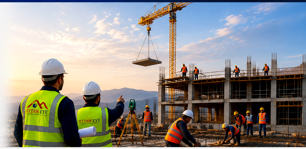Titan Eye engineers and construction workers following professional safety standards on an active construction site